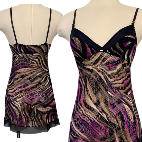 Y2k Victoria’s Secret Sheer Mesh Tiger Striped Vintage Babydoll Slip Dress NWT - Picture 1 of 9